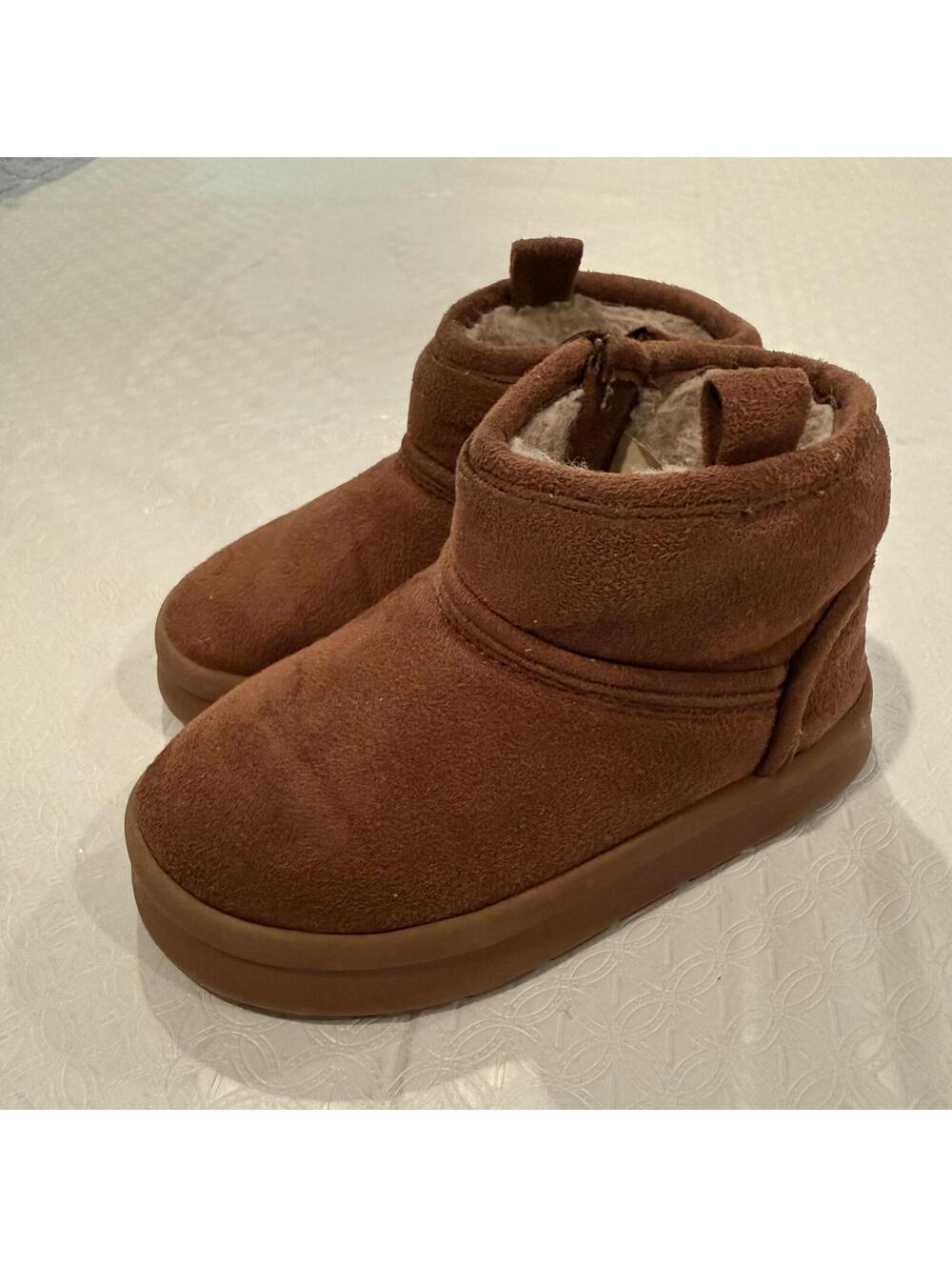 Zara Brown Faux Suede Ankle Boots with Faux Fur Lining